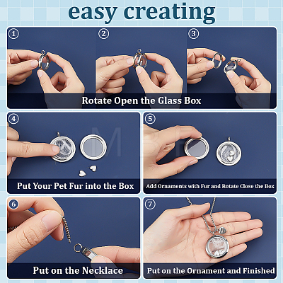 2Pcs Alloy Glass Flat Round Pet Fur Keepsake Locket Pendant 304 Stainless Steel Box Chain Necklaces NJEW-PH0001-54B-1