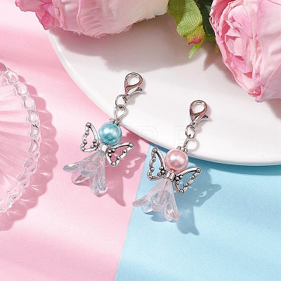 2Pcs 2 Colors Wedding Season Angel Glass Pearl & Acrylic Pendant Decorations HJEW-JM01922-02-1