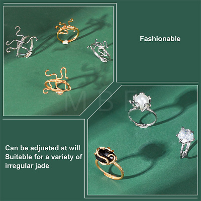   4Pcs 4 Style Adjustable Brass Ring Components RJEW-PH0005-23-1
