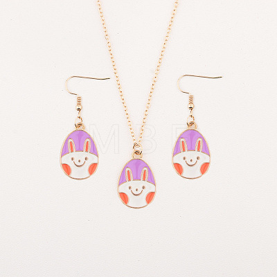 Easter Egg Alloy Enamel Pendant Necklace & Dangle Earrings Sets FS-WG38758-03-1