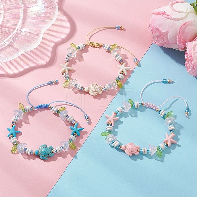 3Pcs Synthetic Turquoise & Natural Howlite & Imitated Pearl Acrylic Beads Beaided Bead Bracelets BJEW-MZ00343-1