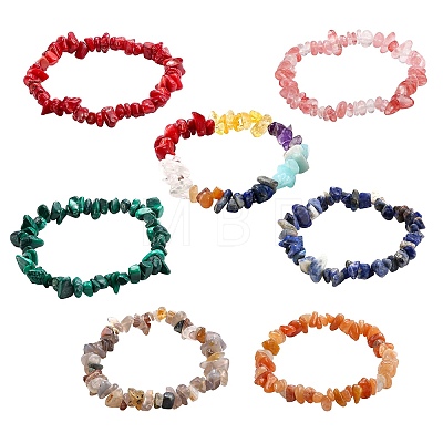 8Pcs 8 Styles Gemstone Chip Beads Stretch Bracelets Sets BJEW-SZ0001-45-1