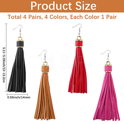 8Pcs 4 Colors PU Leather Tassel Dangle Earrings EJEW-CL0001-02A-1