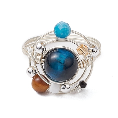 Planet Natural Tiger Eye Finger Rings RJEW-TA00165-04-1