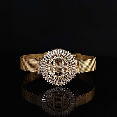 Brass Micro Pave Clear Cubic Zirconia Bangles for Women FS-WGA7409-08-1