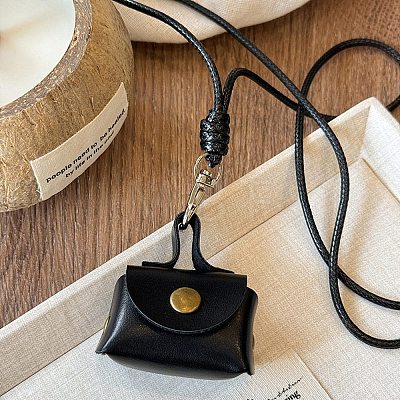 Mini PU Leather Headphone Bag Hanging Neck Pouches NJEW-G198-01B-1