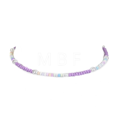 Glass Seed & Plastic Imitation Pearl Beaded Necklace NJEW-JN04377-1