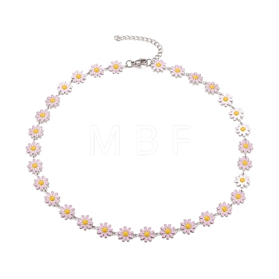 Enamel Daisy Link Chain Necklace NJEW-P220-01P-05-1