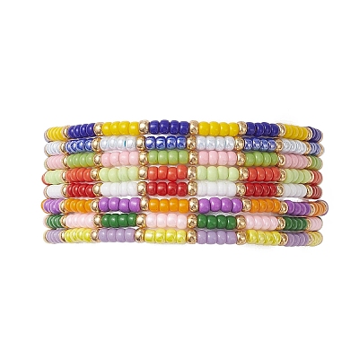 8Pcs Glass Seed Beads Stretch Bracelets for Men Women BJEW-MZ00276-1