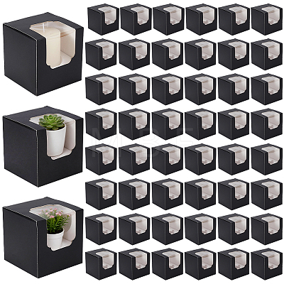 Cube Paper Cupcake Storage Boxes with Visible Window BAKE-WH0002-002C-1