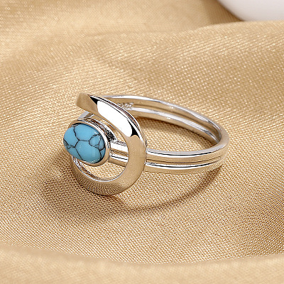 Oval Brass with Synthetic Turquoise Finger Rings FS-WG5DC9A-05-1