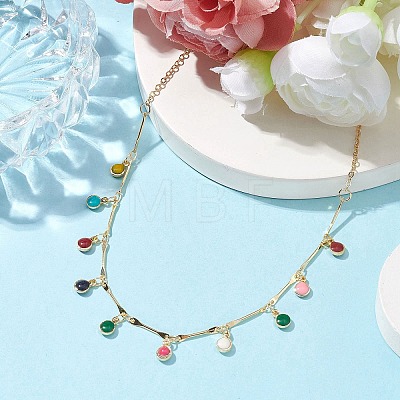 Brass Enamel Flat Round Charm Necklaces for Women NJEW-JN04743-1