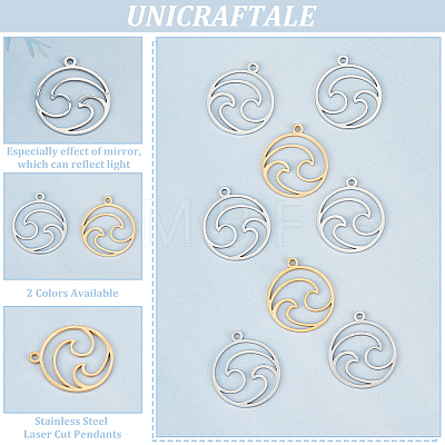 Unicraftale 12Pcs 2 Colors 201 Stainless Steel Laser Cut Pendants STAS-UN0054-43-1