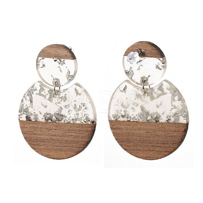 Transparent Resin & Walnut Wood Dangle Stud Earrings Sets EJEW-JE04281-1