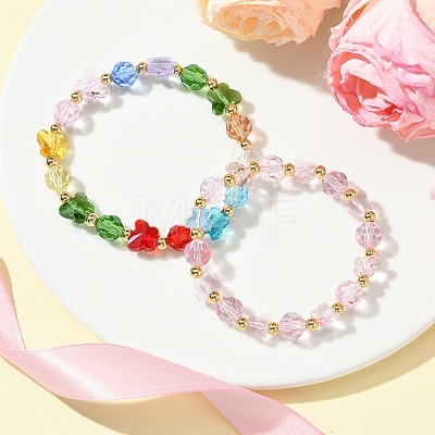 Butterfly & Faceted Round Glass Beaded Stretch Bracelets for Women BJEW-FS00002-1