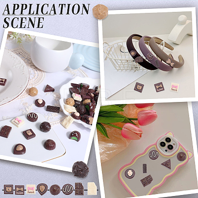 SUNNYCLUE 60Pcs 15 Styles Opaque Resin Imitation Chocolate Cabochons CRES-SC0002-67-1