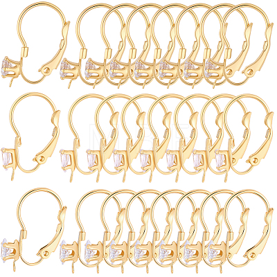 30Pcs 3 Styles Brass Micro Pave Clear Cubic Zirconia Leverback Earring Findings KK-BBC0027-45-1