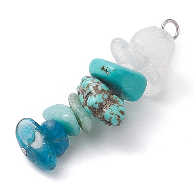 Gradient Color Natural Quartz Crystal & Natural Amazonite & Synthetic Turquoise & Natural Apatite Chip Beaded Pendants PALLOY-JF02790-10-1