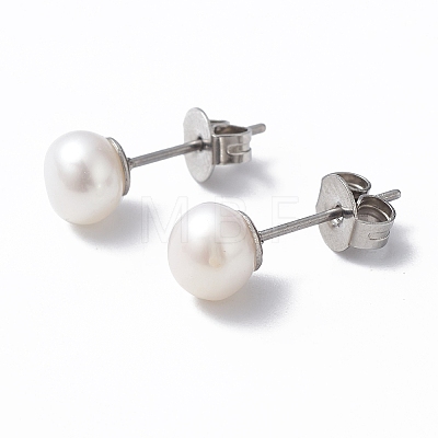 Natural Pearl Ear Studs EJEW-P223-01B-P03-1
