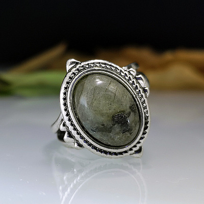 Oval Natural Labradorite Finger Rings WG970F5-01-1