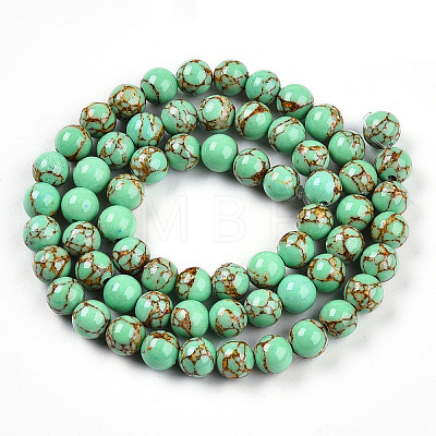 Synthetic Gold Line Turquoise Beads Strands G-A255-A03-02B-1