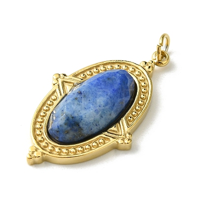 Ion Plating(IP) 304 Stainless Steel Pave Faceted Natural Lapis Lazuli Pendants FIND-Z028-40E-1