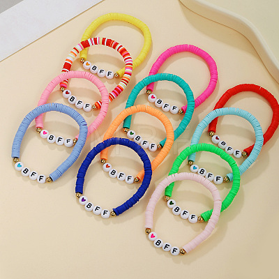 12Pcs Alloy & Polymer Clay & Resin Beaded Stretch Bracelets Set for Frinedship FS-WG9EC10-01-1