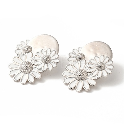 Rack Plating Flower Brass Enamel Stud Earrings EJEW-B062-34P-1