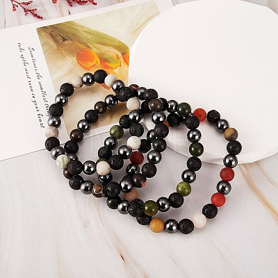 4Pcs 4 Style Natural Gemstone Round Beaded Stretch Bracelets Set BJEW-SZ0002-19-1