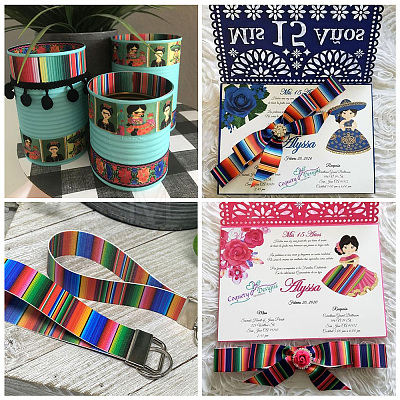 2Rolls 2 Styles Stripe Pattern Printed Polyester Grosgrain Ribbon OCOR-TA0001-37M-1