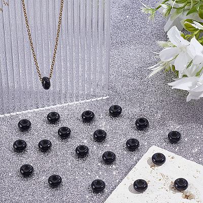20Pcs Natural Black Onyx(Dyed & Heated) European Beads FIND-ME0003-87C-1