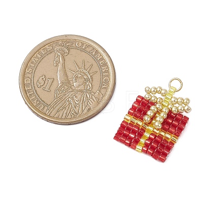 Glass Seed Beaded Christmas Gift Pendants PALLOY-MZ00899-01-1