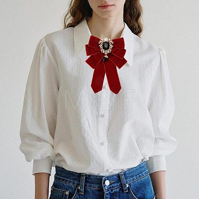 Polyester Bow Tie with Alloy Glass Brooch AJEW-WH0481-784C-1