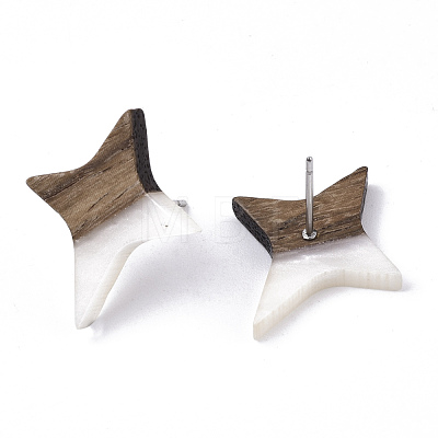 Resin & Walnut Wood Stud Earrings EJEW-N017-004A-1