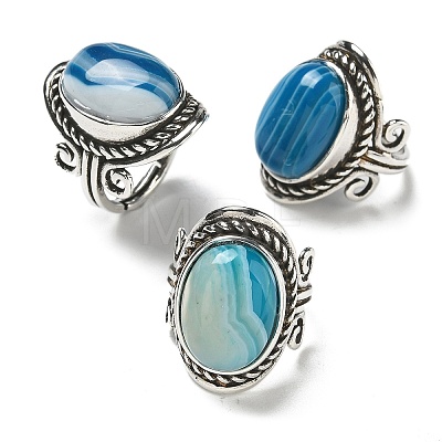 Natural Banded Agate Adjustable Rings RJEW-I108-01AS-06-1