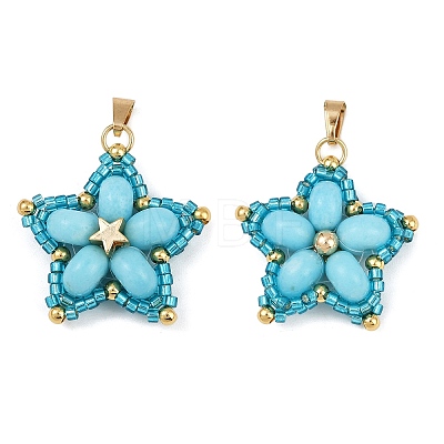 Handmade Glass Seed Beaded & Synthetic Dyed Imperial Jasper Beads Pendants PALLOY-MZ00751-1