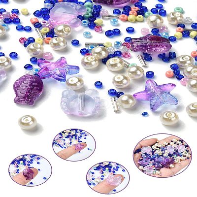 Ocean Theme Diy Painted Glass Beads DIY-YW0008-82B-1