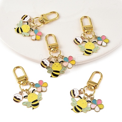 6Pcs Alloy Enamel Bees & Flower & Honey Jar Pendant Decorations HJEW-YW00457-1