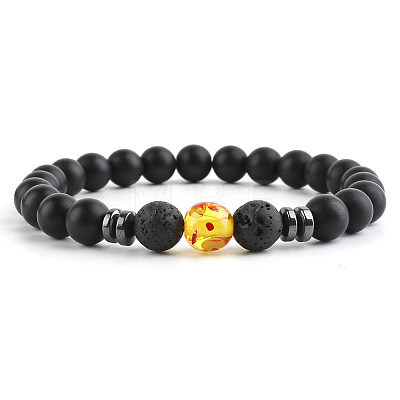 Round Natural Amber Beaded Stretch Bracelets for Women Men XP2963-1-1