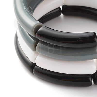 Opaque Chunky Acrylic Curved Tube Beads Stretch Bracelets Set for Women BJEW-JB07320-1