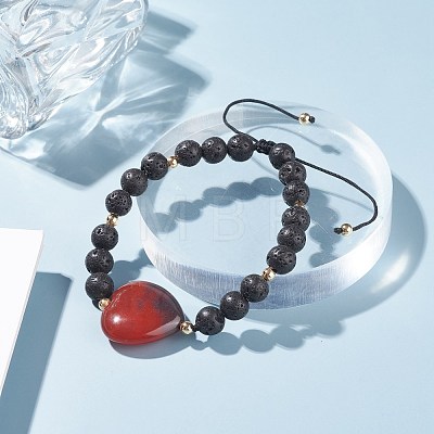 Heart Natural Stone Braided Bead Bracelet BJEW-JB07250-1