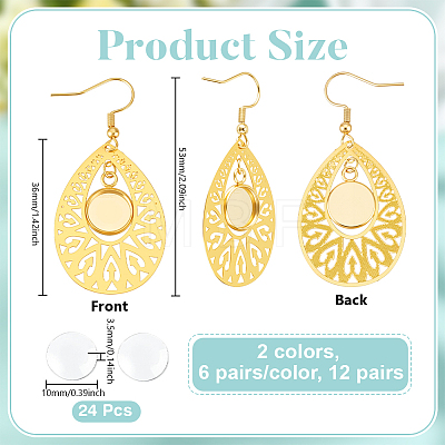 12 Pairs 2 Colors 304 Stainless Steel Teardrop Dangle Earring DIY Jewelry Kits EJEW-UN00031-1