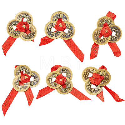 12Pcs 6 Style Brass Coin Pendant Decorations AJEW-FH00027-1