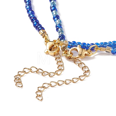 2Pcs 2 Style Resin Evil Eye & Glass Seed Beaded Necklaces Set for Women NJEW-JN03939-1