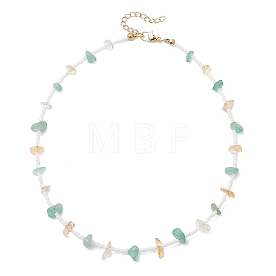 Natural Green Aventurine & Citrine Chip & Glass Seed Baeded Necklaces for Women NJEW-JN05603-01-1