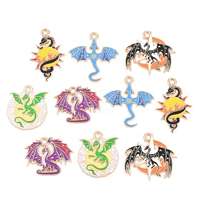 10Pcs Alloy Enamel Pendants ENAM-P268-01G-1