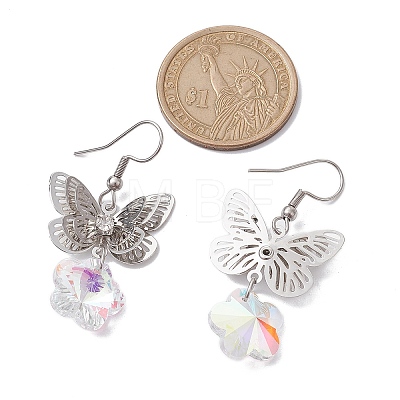 Filigree 3D Butterfly Platinum Brass Dangle Earrings EJEW-JE05676-1