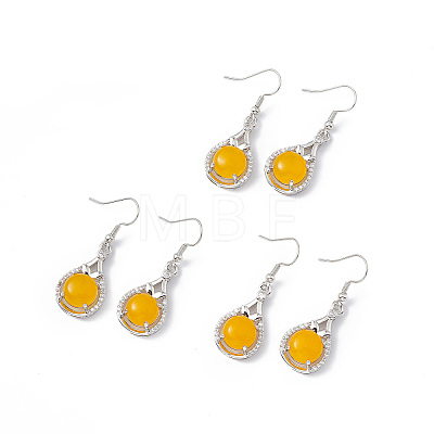 Gemstone Teardrop Dangle Earrings with Crystal Rhinestone EJEW-A092-02P-1