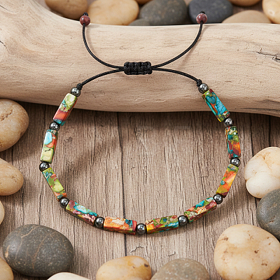 Adjustable Dyed Natural Imperial Jasper Cuboid Braided Bead Bracelets for Women SW5037-1