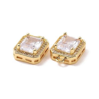 Octagon Rectangle Brass Micro Pave Cubic Zirconia Charms KK-G435-28G-02-1